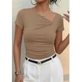 thumbnail image 7 of PRETTYGARDEN Women's Summer Asymmetrical Y2K Tops Trendy Ribbed Short Sleeve Fitted Tee Shirts Spring Fashion Clothing, 7 of 7