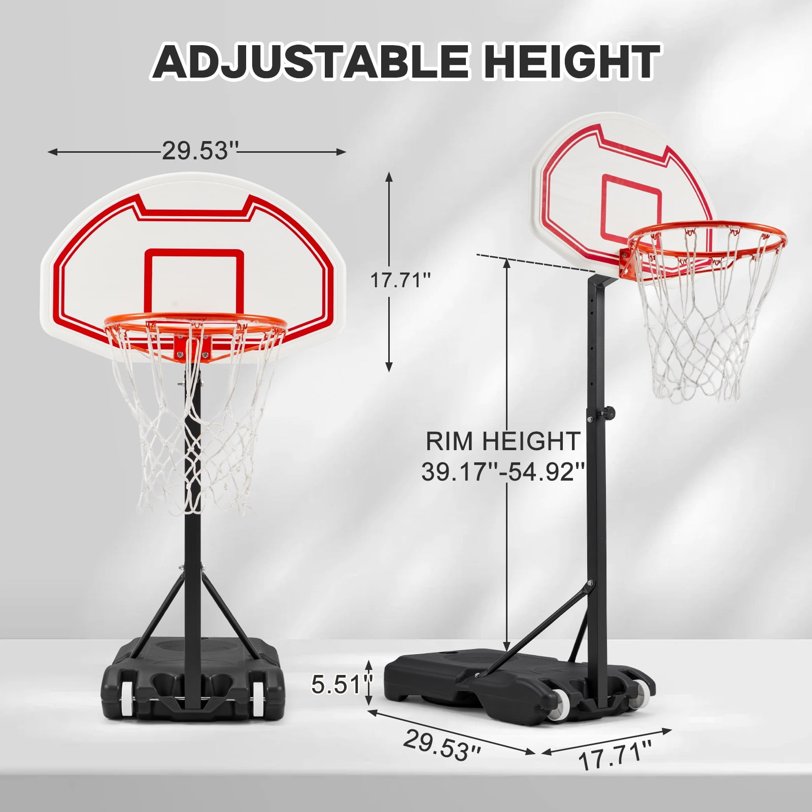 Danrelax 3-4.6 ft LED Pool Basketball Hoop, Poolside Game for Adults & Teens, Red