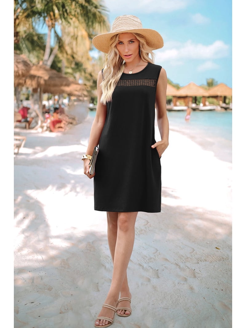 beach dresses mini Sleeveless Lace Boho Mini Dress  White V-Neck Summer Dress