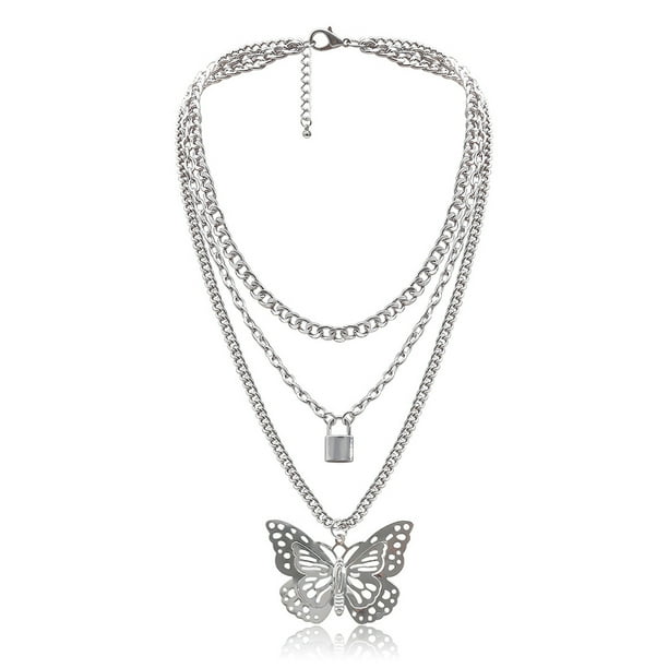 Download Aktudy Aktudy Multi Layer Necklace Women Hollow Out Butterfly Lock Choker Pendant Jewelry Walmart Com Walmart Com