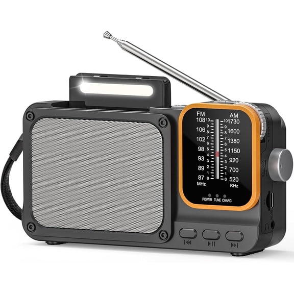 Portable AM FM Radio, Bluetooth AM FM Transistor Radio, Rechargeable Emergency Radio with LED Light,AC Power or Battery Operated,Knob Control,Headphone Jack, Perfect for Home,Kitchen,Outdoor