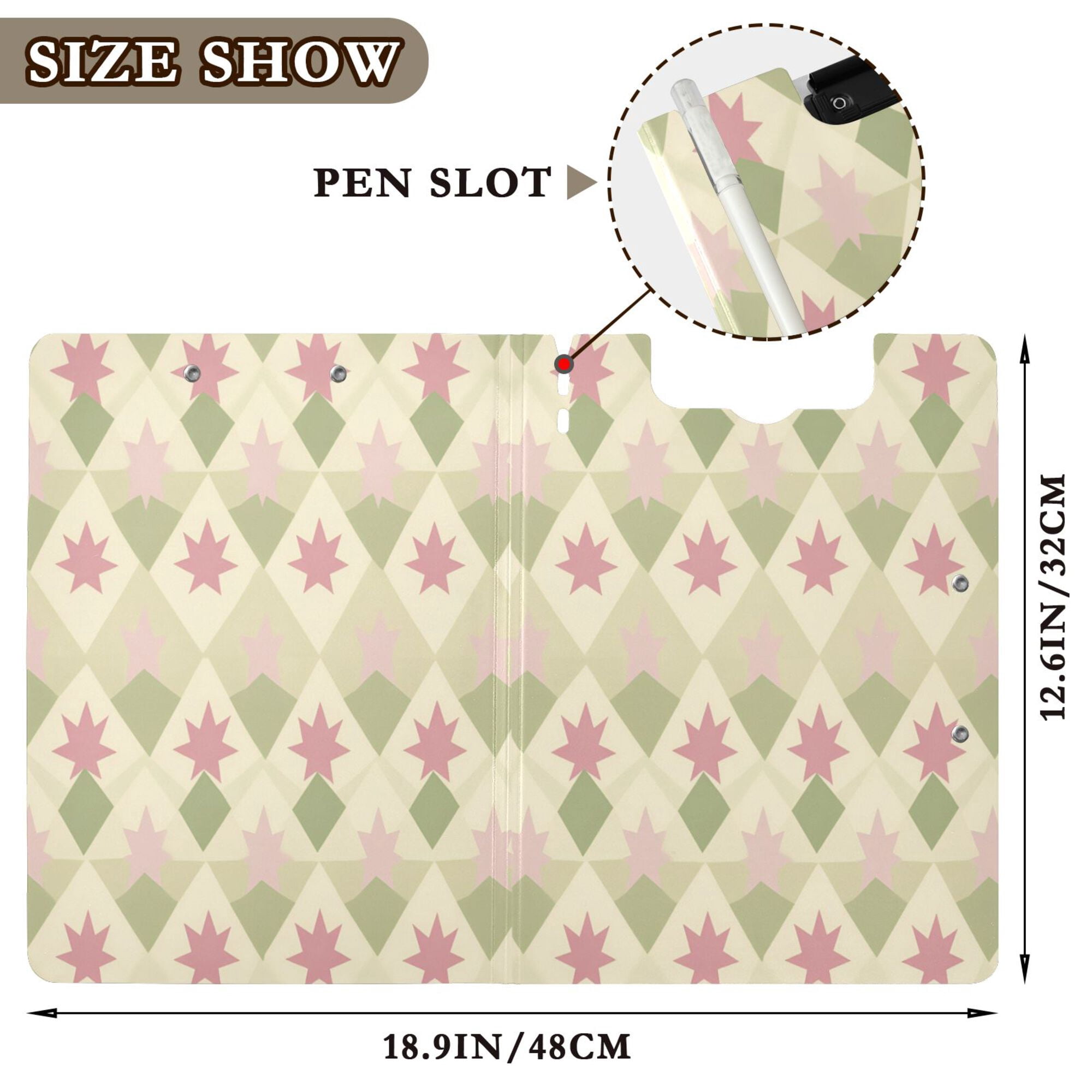 FORMRS A4 Clipboard Folder with Pen Holder Horizontal Foldable School Office Binder, Pastel Green Geometric