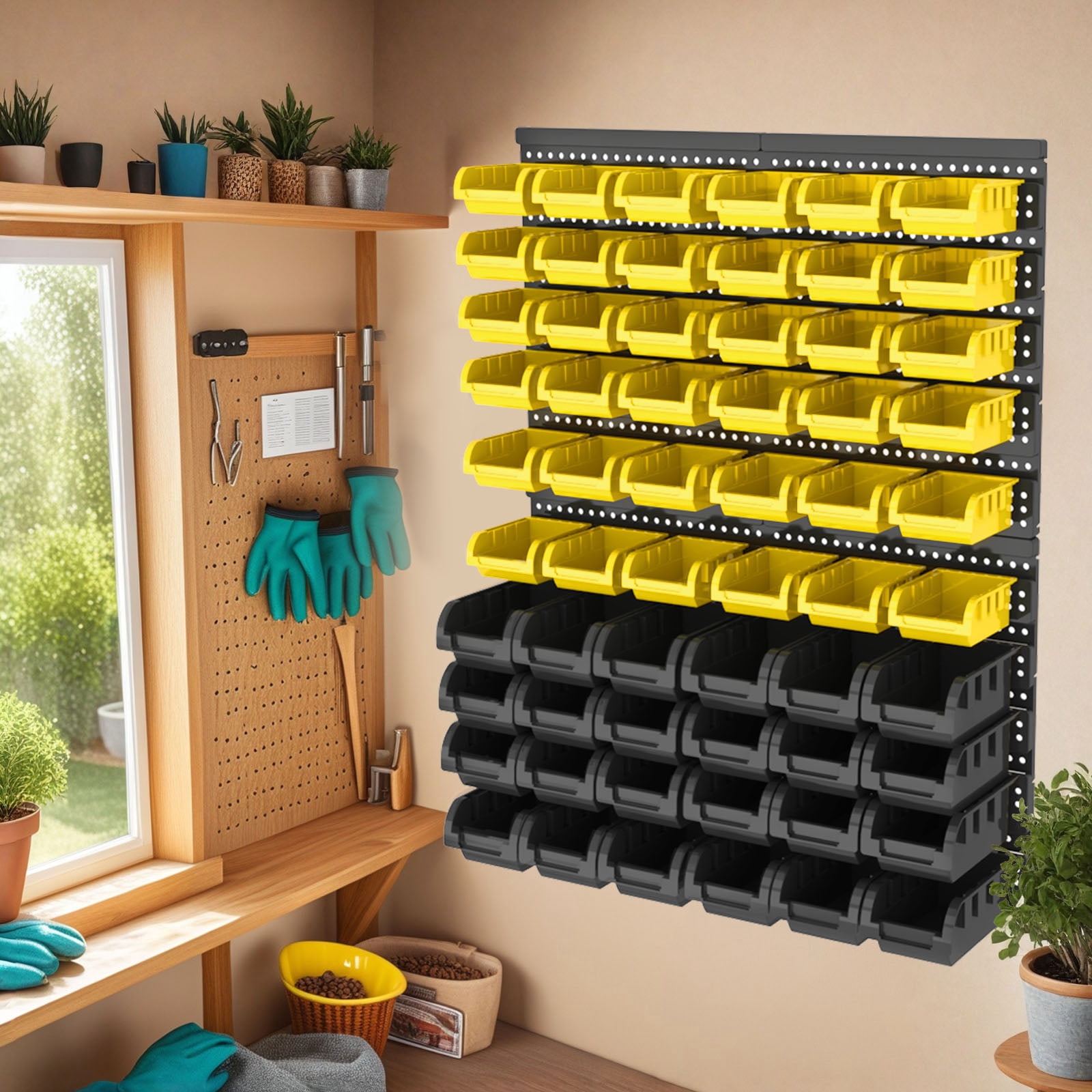 Wall Mounted Storage Bins (60PCS) - Heavy Duty Garage Organizer, Tool Storage & Hardware Organizer for Nuts, Bolts, Screws - Wall Mount Tool Organizer Bins for Garage, Workshop, Retail