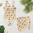 thumbnail image 5 of Jiueut Cartoon Bear Heart Print Girls One Shoulder Summer Bathing Suit for Vacation Halter Neck Beach Swimsuit with Mesh Cover Up, 5 of 7