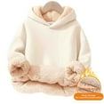 thumbnail image 4 of SUXIAN Girls Hoodies Soft Lined Hooded Pullover for Cold Weather Outdoor Play Cozy Warm Age 3-16 Beige 9-10 Years, 4 of 4