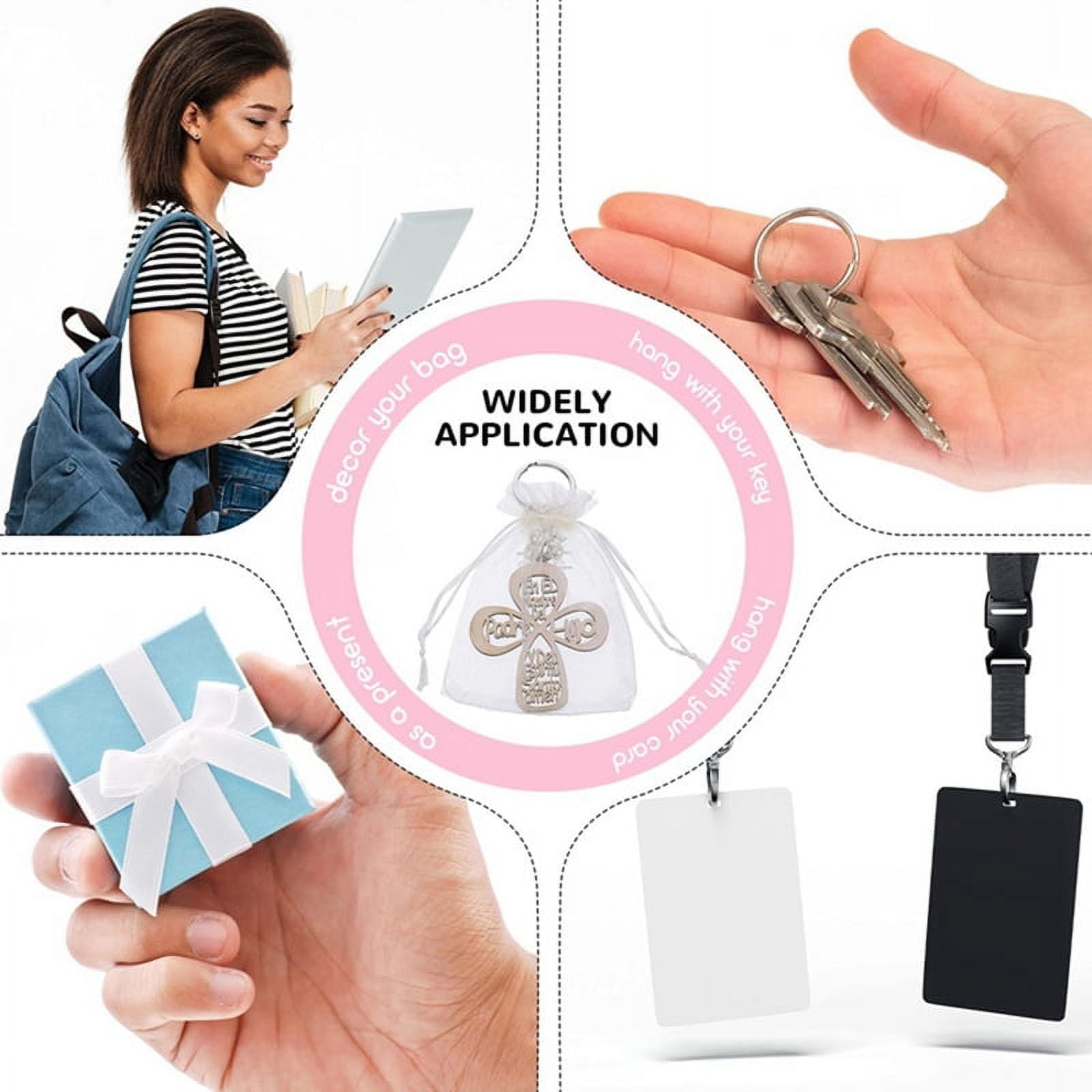 60Pcs Baptism Favor Keychain  Wooden Key Ring  Wood Design Key Ring with Bag for First Communion