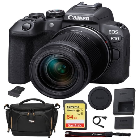 Canon EOS R10 Mirrorless Camera & 18-150mm Lens Bundle with 64GB Memory Card + Camera Case (3 Items)