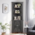 thumbnail image 3 of VECELO Tall Corner Cabinet, Wooden Freestanding Storage Cabinet with 3 Open Shelves & 2 Doors, Adjustable Shelves, Large Capacity Storage Organizer for Bathroom, Living Room, Kitchen, Grey, 3 of 12