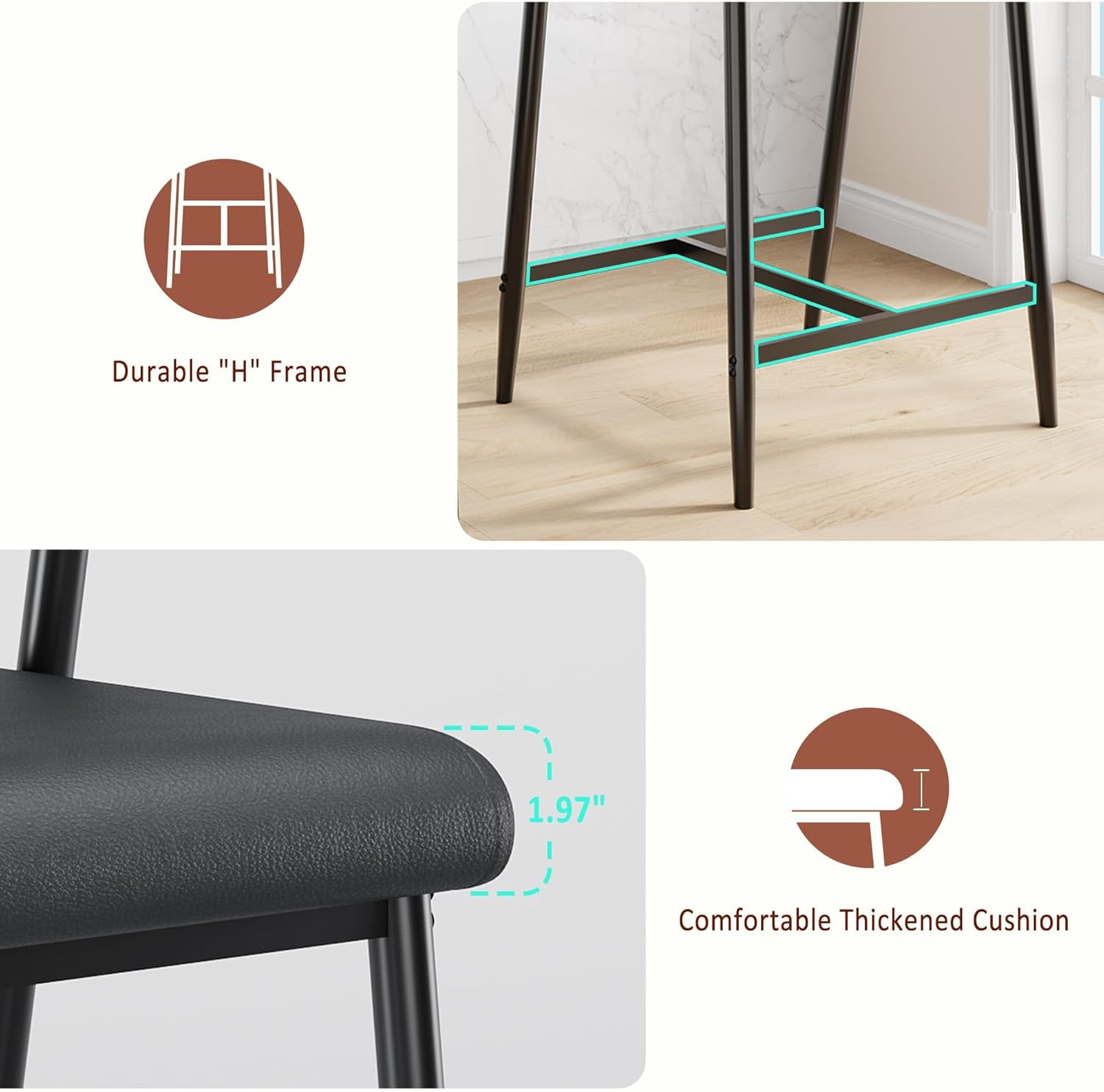 Juiluna Counter Height Bar Stools Set of 2 With Arms,26" Upholstered Bar Stools With Back, Wider Seat, Modern Bar Stools Set With Footrest for Kitchen Island, Counter Bar,Easy Assembly,Black/Brown
