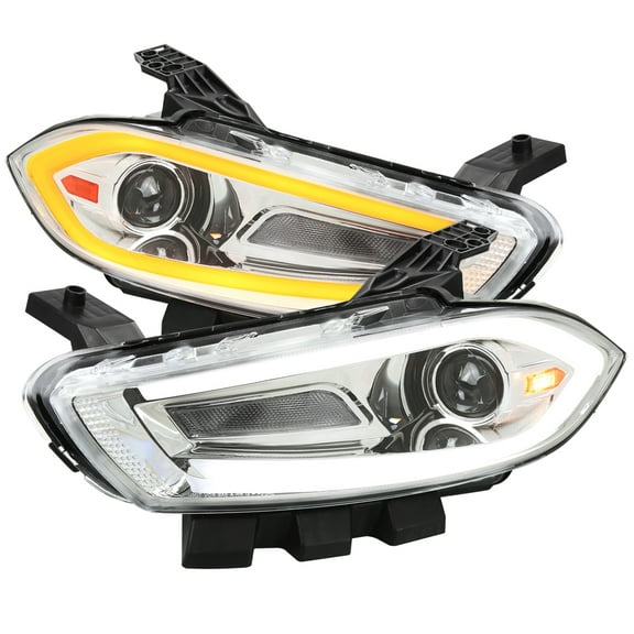 Switchback Sequential Animated LED Bar Projector Headlights (Chrome Housing/Clear Lens) Made for and Compatible with 2013-2016 Dodge Dart