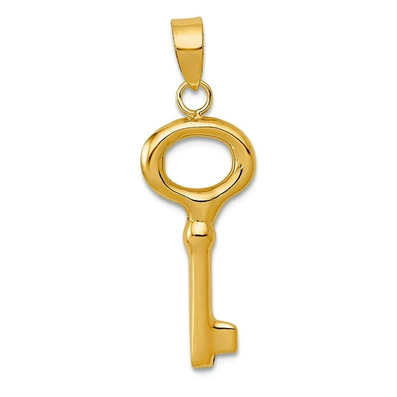 14k Yellow Gold Polished Puff Round Top Key Pendant Necklace 28x10mm Wide Pendant for Women