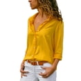 thumbnail image 2 of Hunpta Blouses for Women, Long Sleeve Shirts for Women, Loose Button Down Solid Color Tops Yellow, 2 of 4