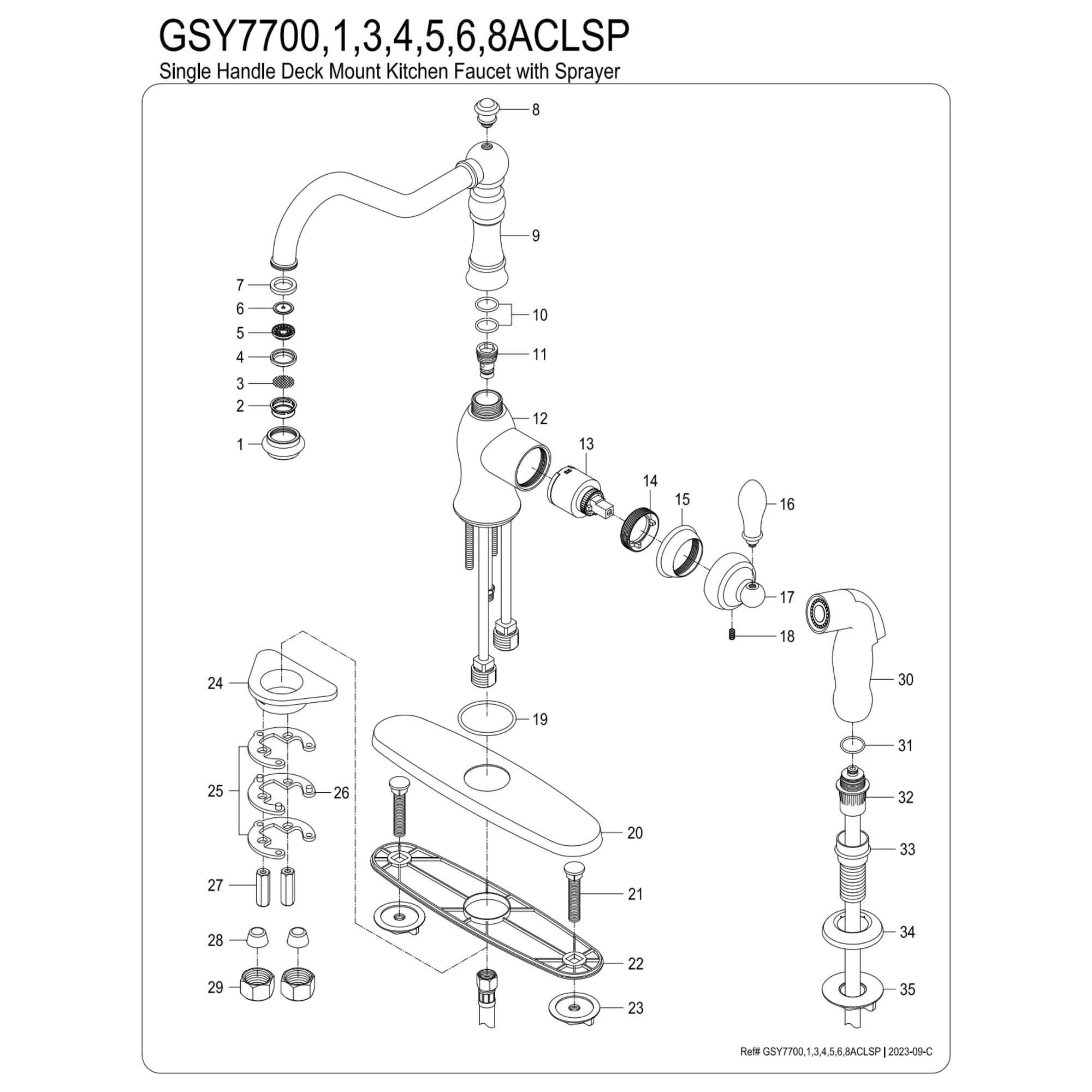 Kingston Brass GSY7703ACLSP American Classic Single-Handle 2-or-4 Hole Deck Mount Kitchen Faucet with Side Sprayer in Antique Brass