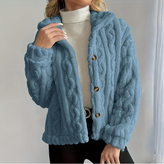 Ailaofu Women's Cable Knit Cardigan Open Front Sweater Casual Long Sleeve Button Coats Outerwear