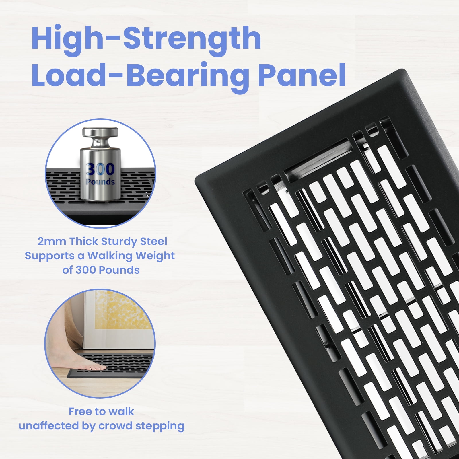 4x8 Inches 2 Pack Heavy Duty Walkable Floor Register - Easy Adjust Air Supply Lever Decorative Floor Vent Covers, Boston Design Vent Covers for Home - Matte Black