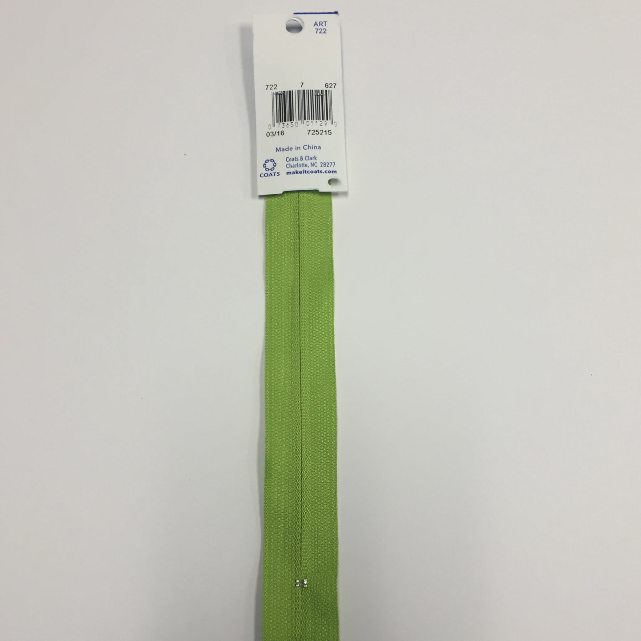 Coats & Clark 7" Green Polyester All Purpose Zipper, 1 Each