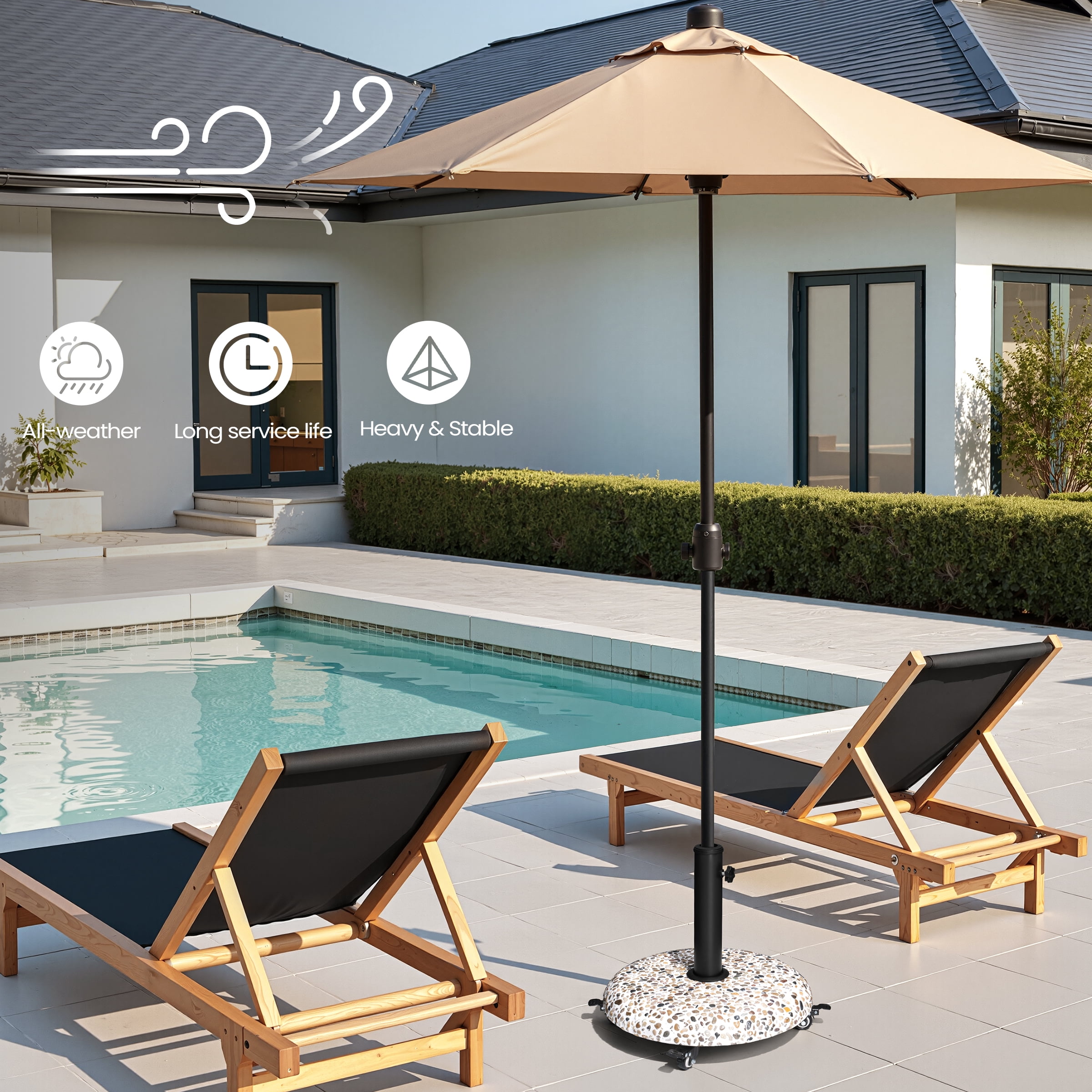Pellebant Patio Umbrella Base, 45lbs Heavy Duty Table Umbrella Base, Round Cobble Cement Market Umbrella Stand for Outdoor, Deck, Lawn, Garden