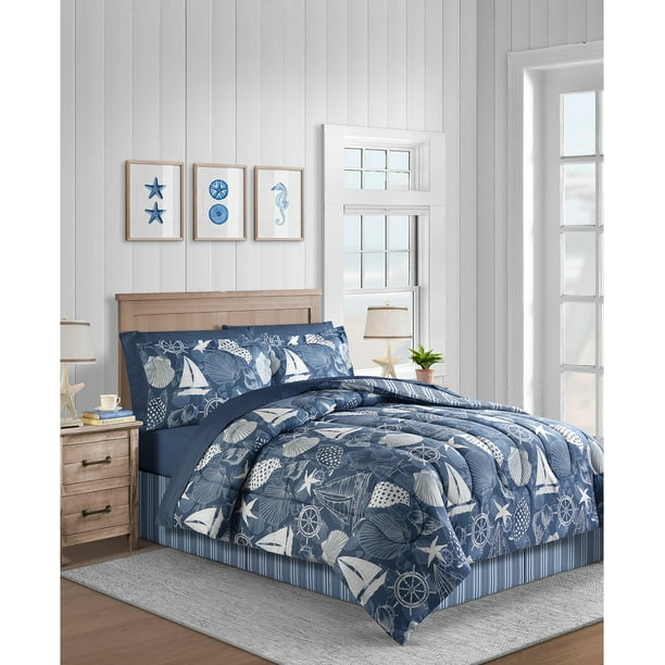Blue Seass Sailboats Nautical Cottage Beach House California Cal King Comforter Set 8 Piece Bed In A Bag Com California Cal King Comforter Set, California King Coastal Bedding