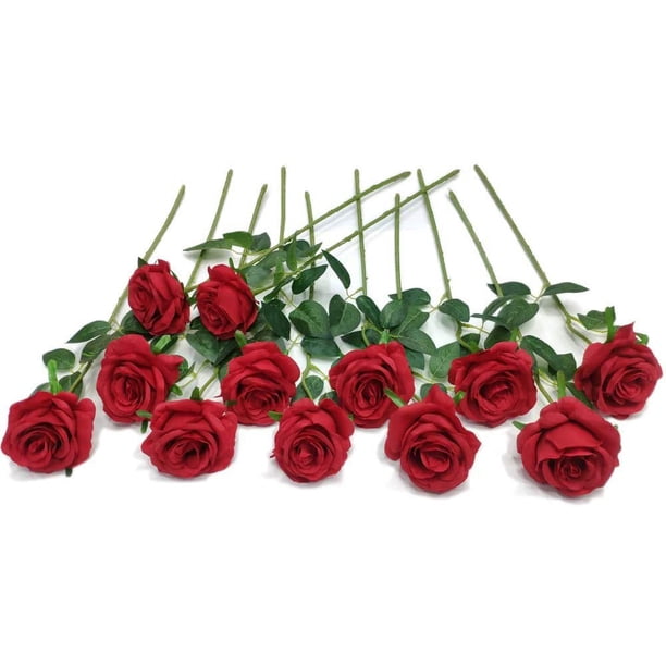 12 flores artificiales de rosas doradas, tallo largo, seda, flor dorada falsa para decoración de bodas en el hogar (dorado) Vhermosa