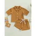 thumbnail image 2 of Caoirhny Toddler Girls Summer Clothes Outfits 6 12 18 24 Months 2T 3T 4T Solid Color Short Sleeve Turn-Down Collar Waffle Tops Elastic Waist Shorts 2Pcs Suit, 2 of 9