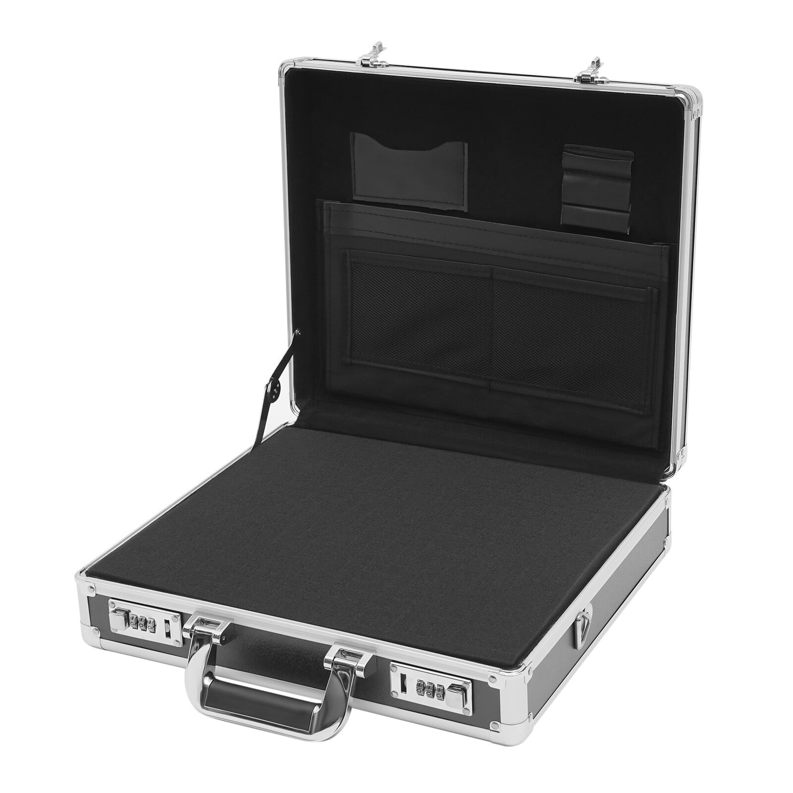 Aluminum Alloy Hard Case, Business Briefcase Attache with Dual Combination Locks for Men, Women, Black
