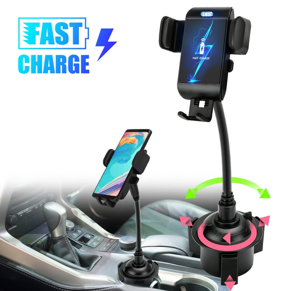 Cup Holder Phone Mount Wireless Car Charger, TSV Auto Clamping Qi 10W