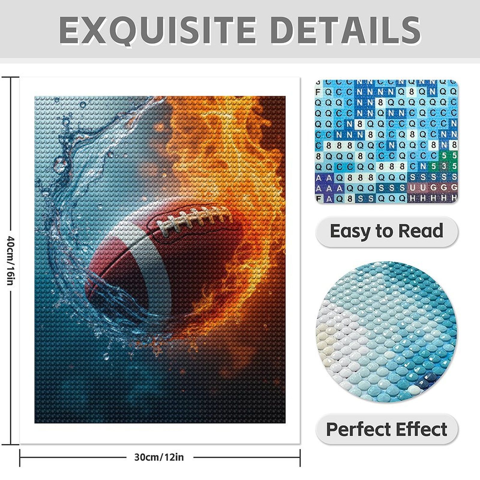 Diamond Art Kits for Adults - 5d Flaming Water Football Fusion Diamond Painting for Adults, Diamond Art for Adults Beginners, Diamond Painting Kits for Adults for Home Wall Decor