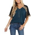 thumbnail image 2 of Pompotops Haut à Coutures Léopard Mode Femme T-shirt Col en V Manches Courtes Blouse Décontractée, 2 of 7