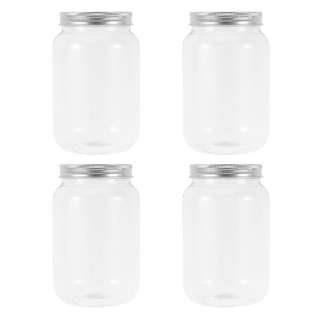 4 frascos de plástico transparente con tapa, herméticos y rellenables para almacenar alimentos secos, dulces y aperitivos, ideal para la cocina y el hogar