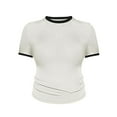 thumbnail image 4 of WTXUE Women'S T-Shirts Women's 2024 Summer Saving 2 Pack Short Sleeve Crop Tops Crewneck Color Block Slim Fitted Knit Basic Tee Shirts, White Large, 4 of 6