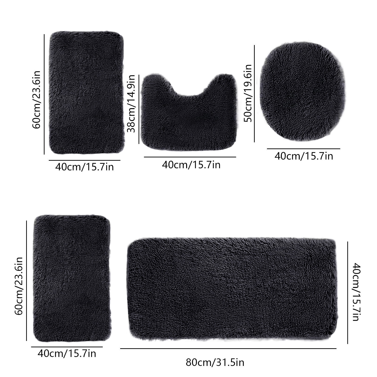 Solid Color Bath Mat 5-Piece Set, Non-Slip Water Absorbent Bathroom Rugs, Soft & Comfortable, Machine Washable for Home & Restroom Use