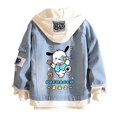 thumbnail image 3 of Casual Distressed Denim Hooded Bomber Jacket Long Sleeve Unisex Multi-Color, 3 of 10
