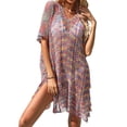 thumbnail image 2 of Lucakuins, pareo de Bikini con estampado a la moda para mujer, Tops transparentes de manga corta calados para la playa, Tops de punto, traje de baño, blusa con protección solar Lucakuins  moda, 2 of 9
