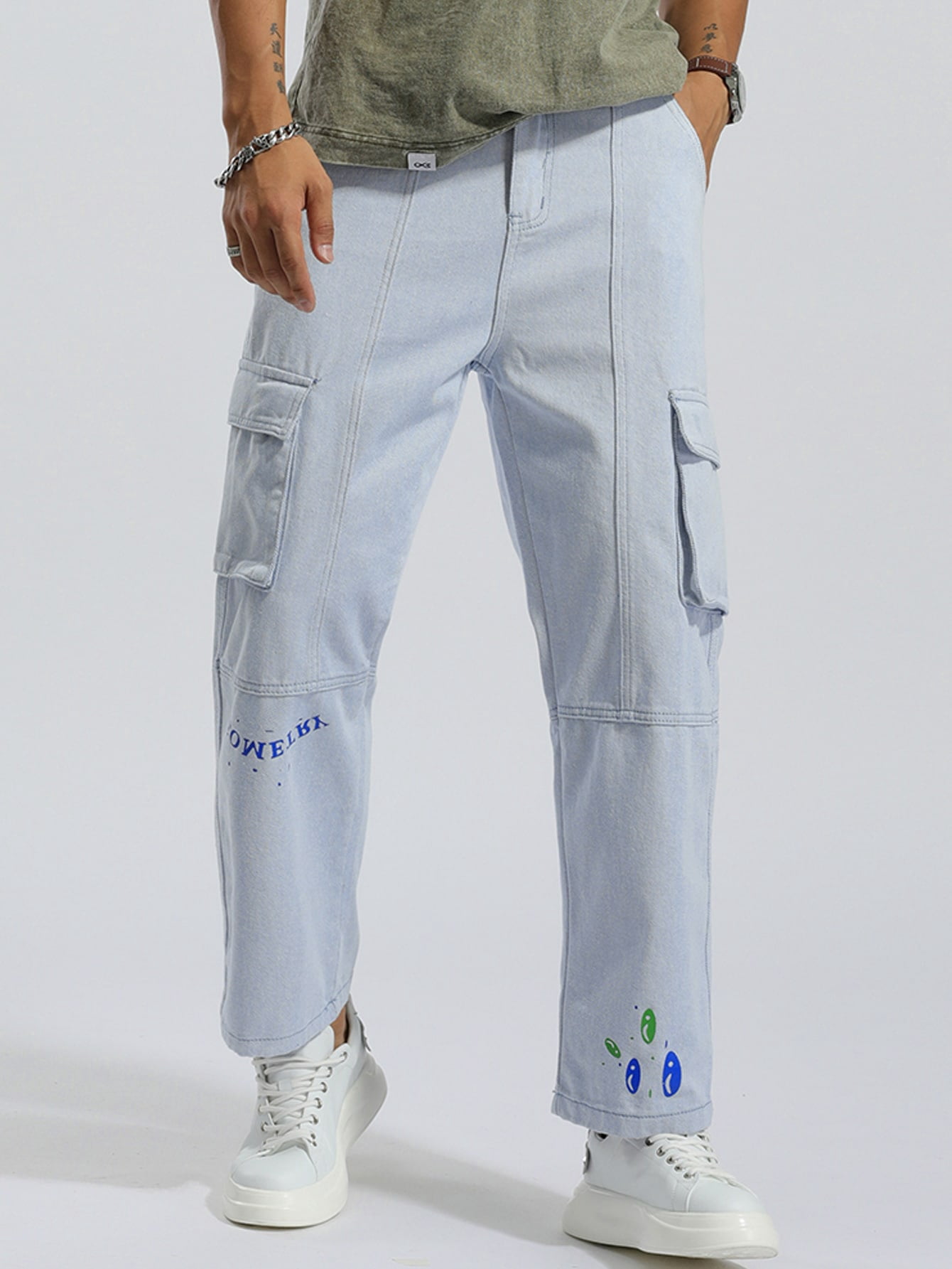 Men Letter Graphic Flap Pocket Cargo 