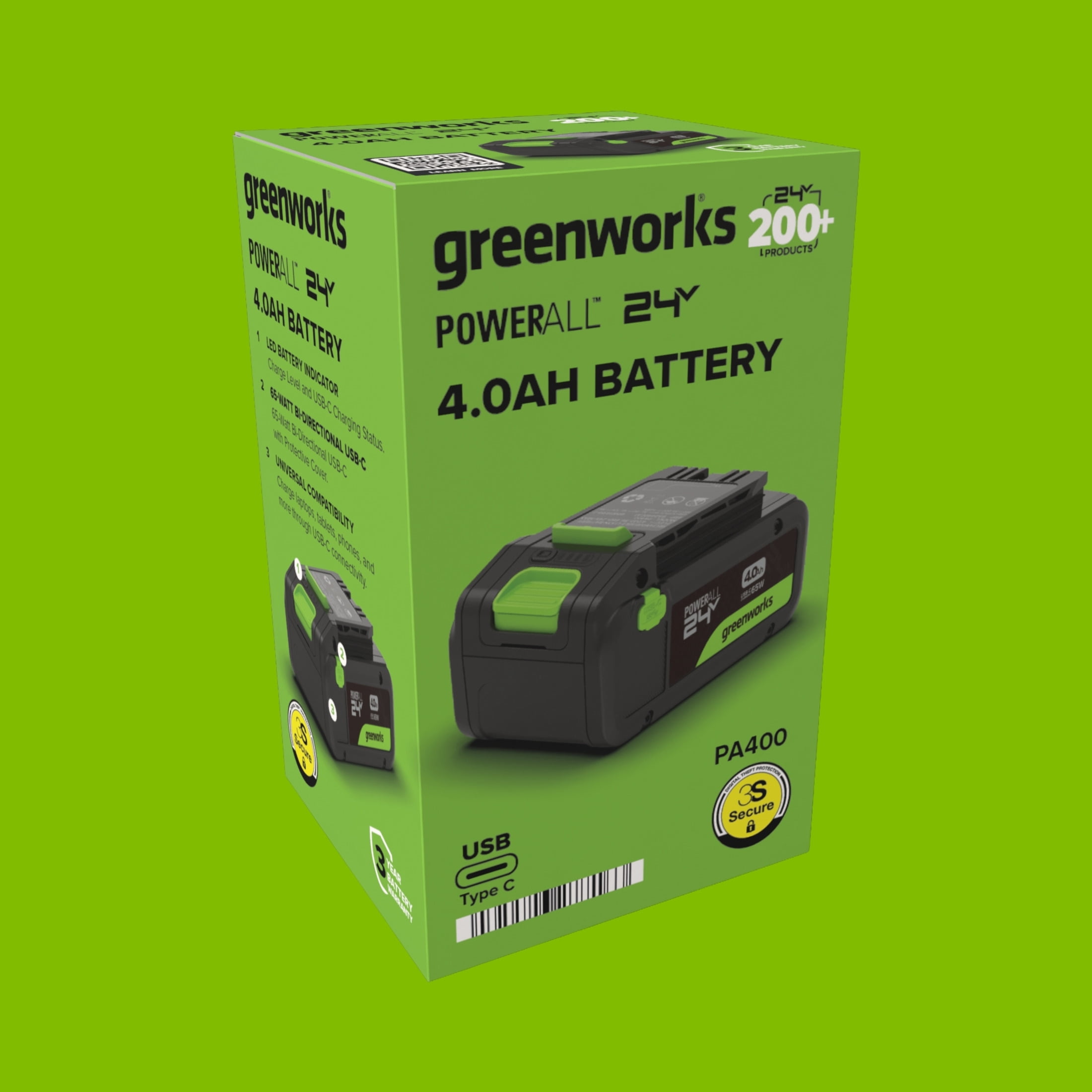 Greenworks PowerAll 24V 4Ah Battery with 65W USB-C Charger, PA400A5