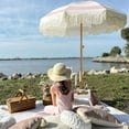 thumbnail image 3 of Boho Fringe Umbrella Outdoor Patio, 6.5ft UPF50+ Picnic Umbrella with Tassels with Steel Pole and Push Button Tilt, Pink Stripes, 3 of 8