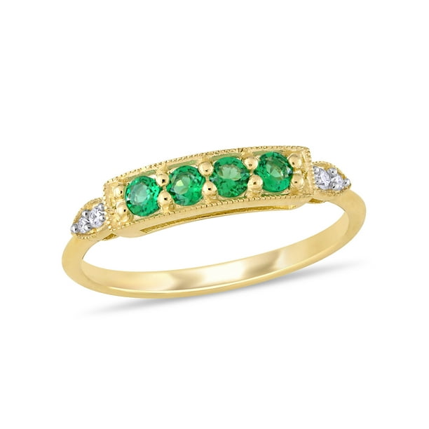 Tangelo 1/8 Carat T.G.W. Created Emerald and Diamond-Accent 10k Yellow ...