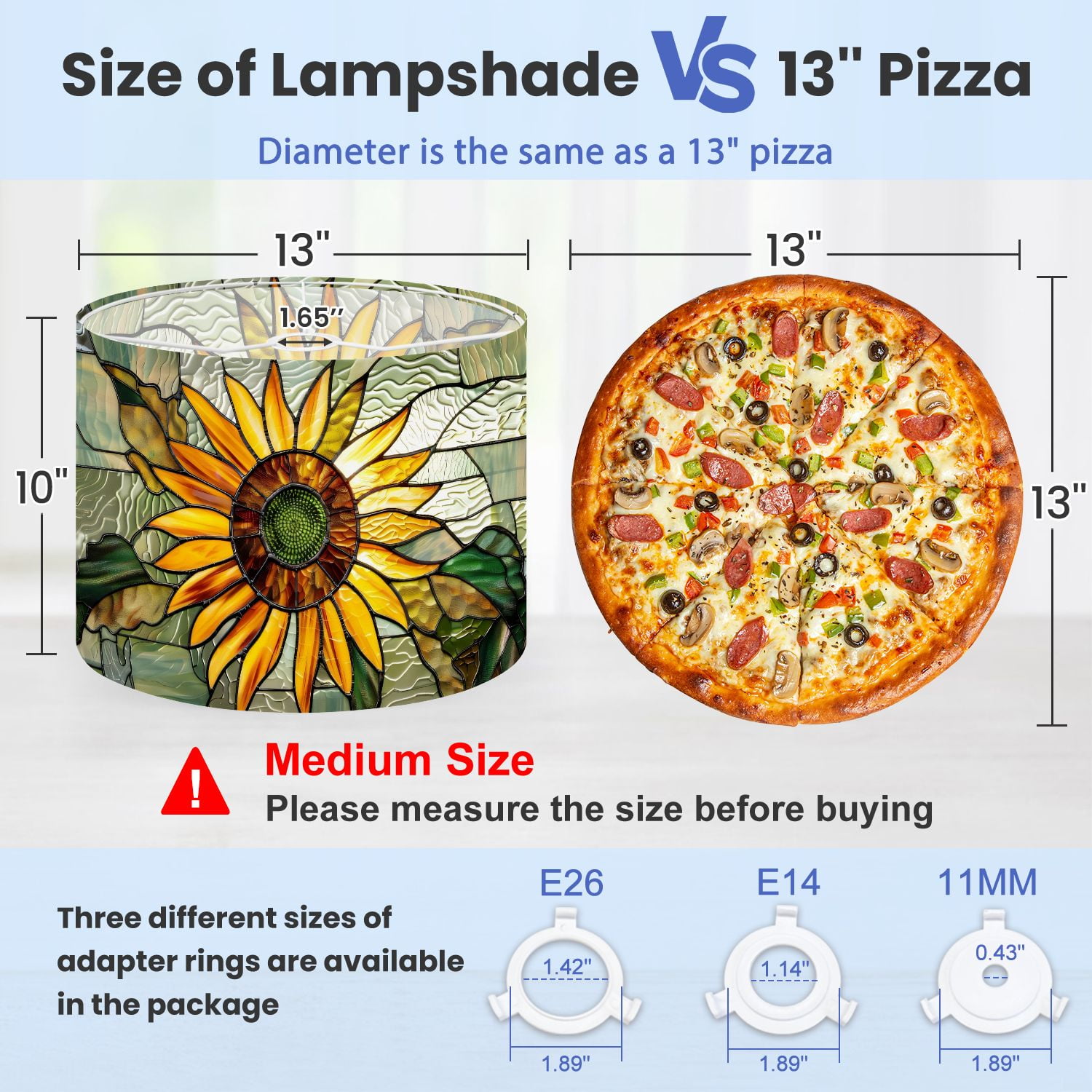 Lampshades 2 Pack Sunflower Stained Glass Decoration Vibrant Window Art 13"x13"x10" Light Shade for Table Lamps Floor Lamps Drum Lamp Shades Lampshade Replacement Easy Assembly