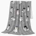 thumbnail image 2 of Adorable Penguin Snow Pattern Whimsical Winter, Festive Holiday Scene, Warm Flannel Blanket for Sunroom and Reading Nook, Art Lovers Housewarming Gift, Playful Home Decor, 2 of 9