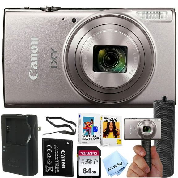 Canon PowerShot IXY 650 (ELPH 360) HS Digital Camera (Silver)  64GB Memory   Stabilizing Grip   Software Pack  More