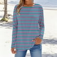 thumbnail image 2 of Bmawag Women Blouses Plus Size Long Sleeve Crew Neck Striped Lightweight Tops Blouses Women's Casual Fashion Loose Beach Vacation Leisure Loungewear Sky Blue S, 2 of 6