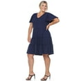 thumbnail image 3 of White Mark Women's Plus Size Short Sleeve V-Neck Tiered Dress, 3 of 5