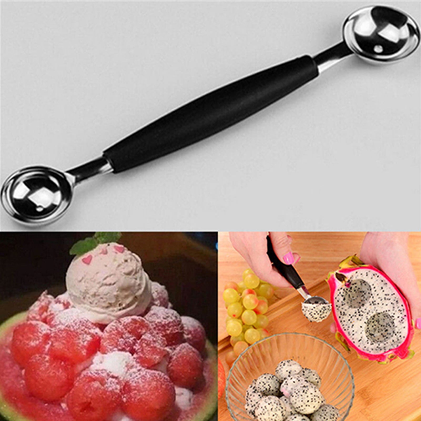 Cream Kitchen Stainless Steel Scoop Spoon Double-End Fruit Melon Cutter Baller 