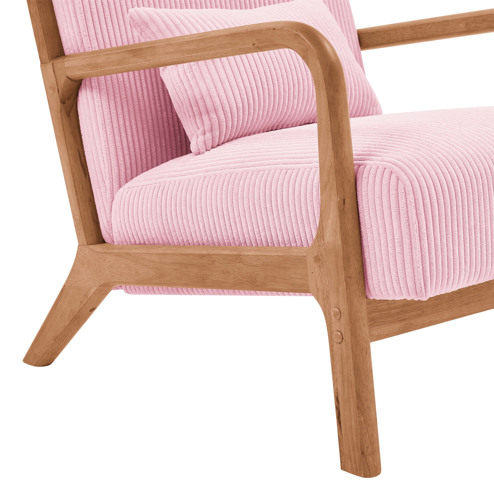 Aukfa Corduroy Mid Century Modern Accent Chair w/ Wood Frame&Pillow for Living Room, Pink