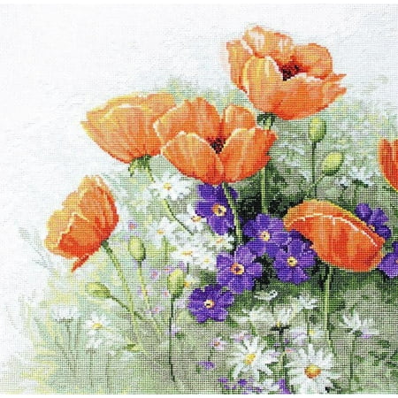 UPC: 4840746029264 | Counted Cross-Stitch Kit Poppies B2368 Needlework Flowers Orange Purple Green White Nature By Luca-S Canvas Cotton Easy Grass