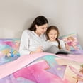 thumbnail image 4 of jejeloiu Pink Flower Monogrammed X Full Size Comforter Sets For Girls,Rainbow Magical Initial Bedding Sets For Kids,Pink Reversible,3pcs, 4 of 7