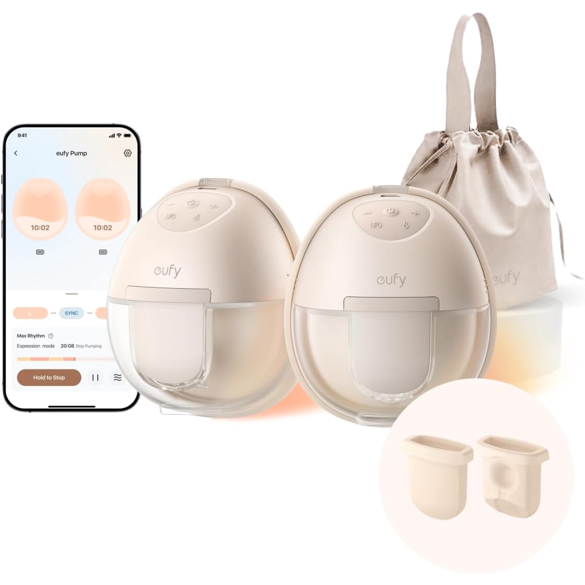 eufy Heated Wearable Breast Pump S1with Original Diaphragm (2-Pack), Hands-Free Breast Pump with Industry-Leading HeatFlow™ Tech, App-Controlled OptiRhythm™,