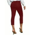 thumbnail image 5 of YOIAVAIOY Womens Capri Pants with Buttons Slit Bottom Casual Dressy High Waist Pant Stretch Crop Work Legging Fall Business Office Pants Wine M, 5 of 5