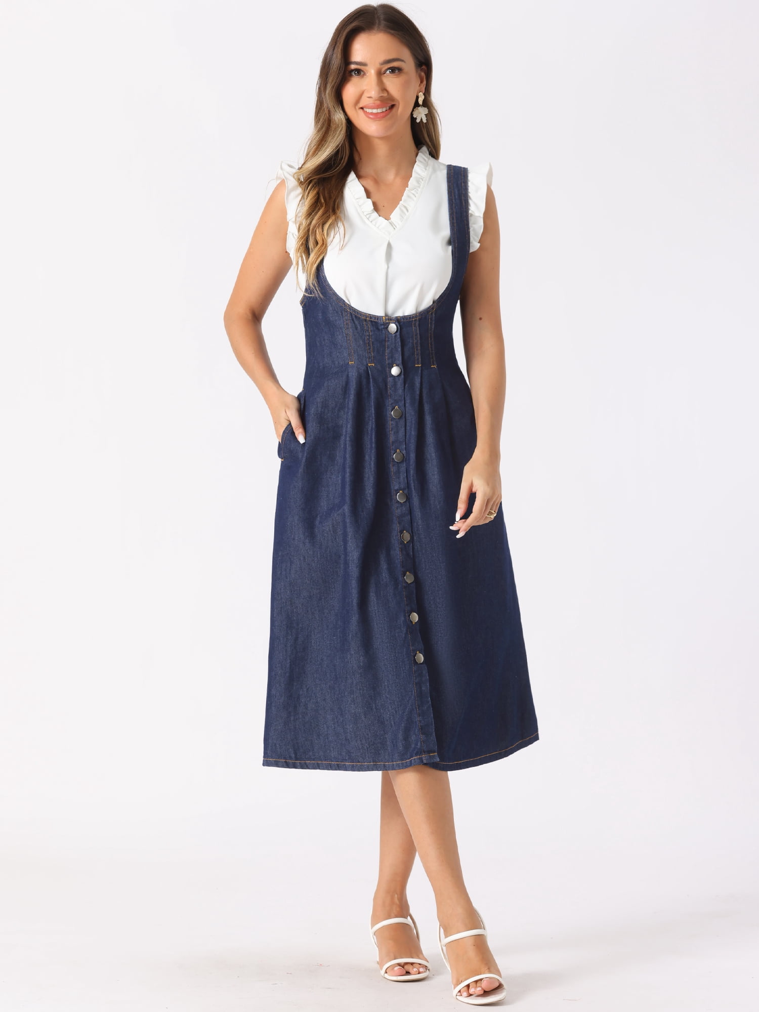 DARING DIVA Sleeveless Button Denim Overall Dress XS Black Blue