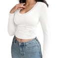 thumbnail image 3 of Womens Long Sleeve T Shirt Tops Deep V Neck Shirts Casual Slim Fit Basic T-Shirt Tee, 3 of 6